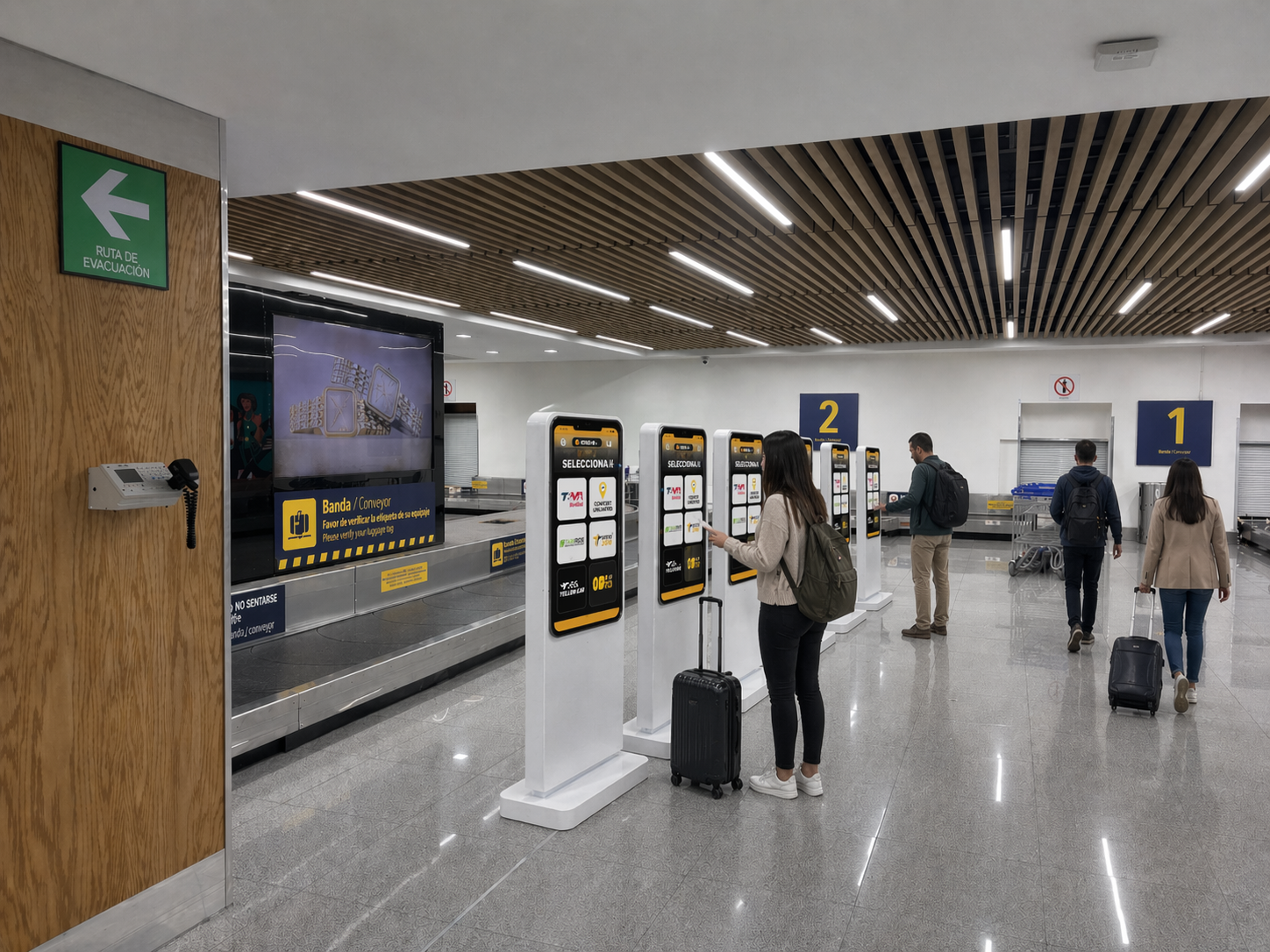 Kioscos de pie con Hospitality Konnect en zona de equipaje del aeropuerto